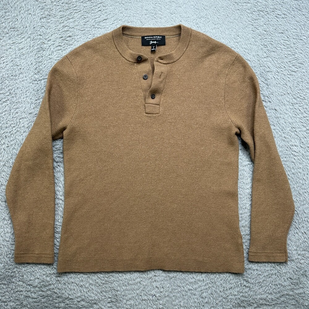 Banana Republic Henley Sweater Mens L Tall (Fits Medium) Italian Merino Knit